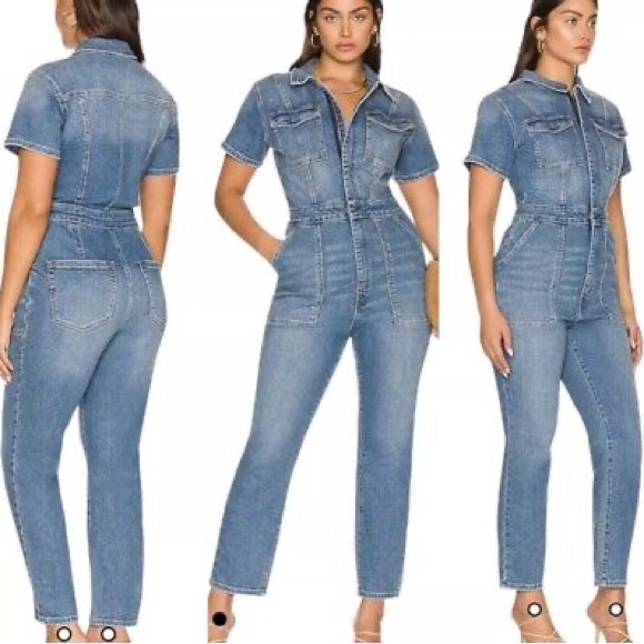 Like new (only worn once) Good American Denim Jumpsuit - Picture 2 of 11